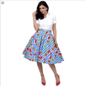 🍒PinUp gingham midi skirt with cherries🍒